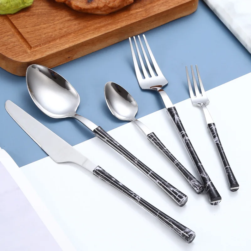 5 pieces of stone pattern tableware, small waisted stainless steel cutlery, golden cutlery, teaspoon tableware tableware set