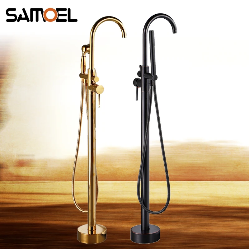 

Classic European Style Antique Brass Black Floor Stand Bath tub Faucet Mixer Dual Handle Copper Gold Bathtub Water Tap BF1040