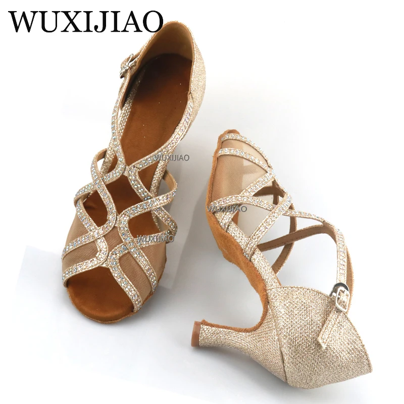 WUXIJIAO brand Latin dance high boots shoes soft sole shoes salsa ballroom ladies mesh dance shoes Cuba high heels