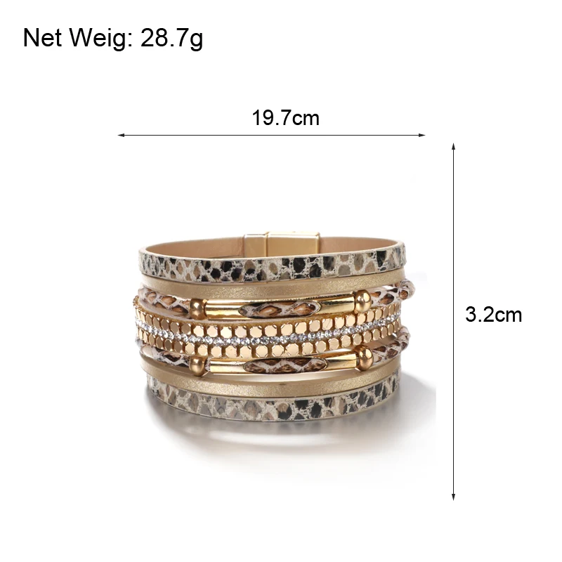 ALLYES Crystal Snake Skin Leather Bracelets for Women Fashion Bohemian Multilayer Charm Bracelet Bangles Female Party Jewelry