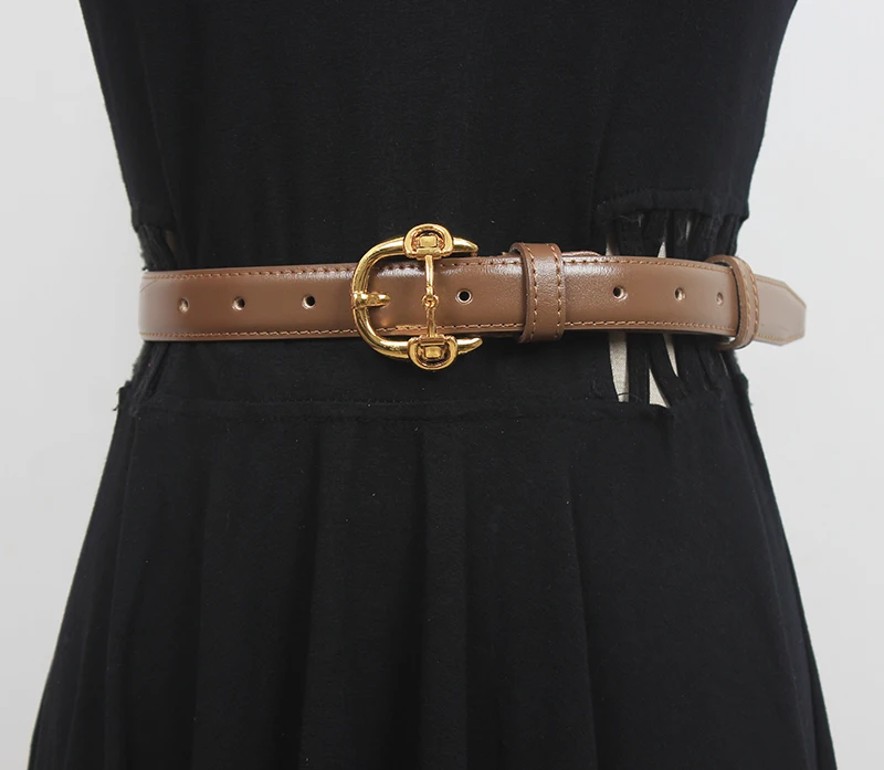 Women\'s Runway Fashion Vintage Genuine Leather Cummerbunds Female Dress Corsets Waistband Belts Decoration Narrow Belt R2830