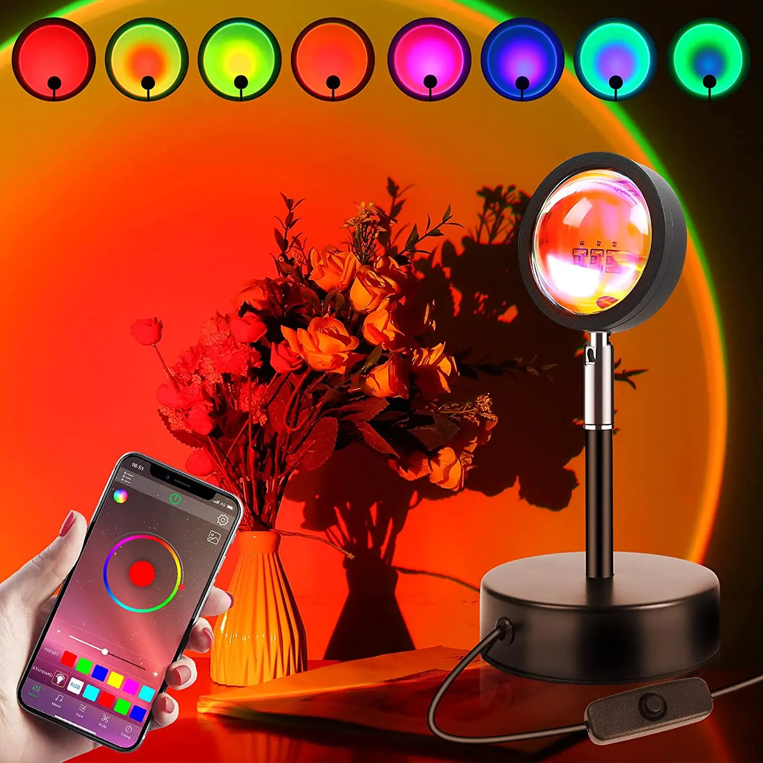 16 Color APP Controll RGB Smart LED Bulb Sunset Projection Lamp USB Bluetooth Light For Room Background Home Decoration