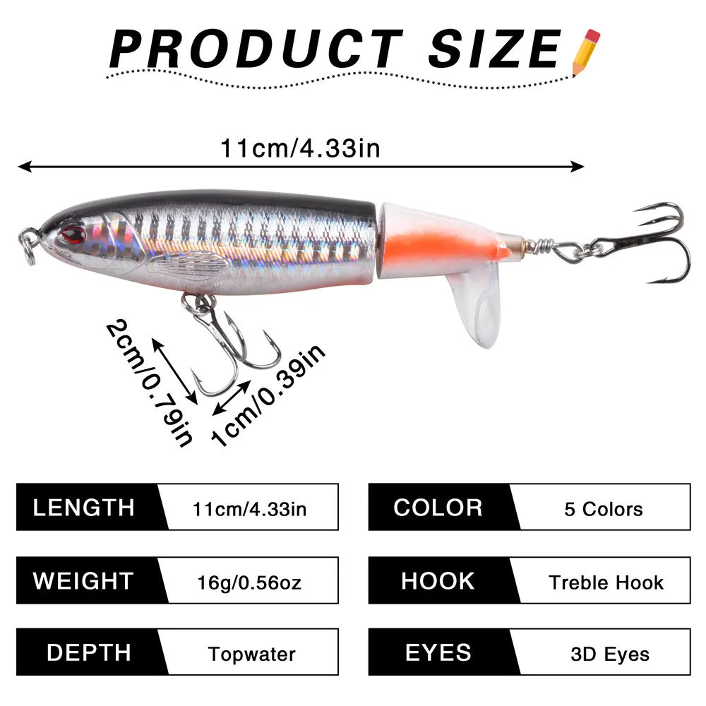 5Pcs/box Propeller Topwater Fishing Lure 12g 16g Popper Artificial Bait Hard Soft Rotating Tail Bass Jig lure Fishing