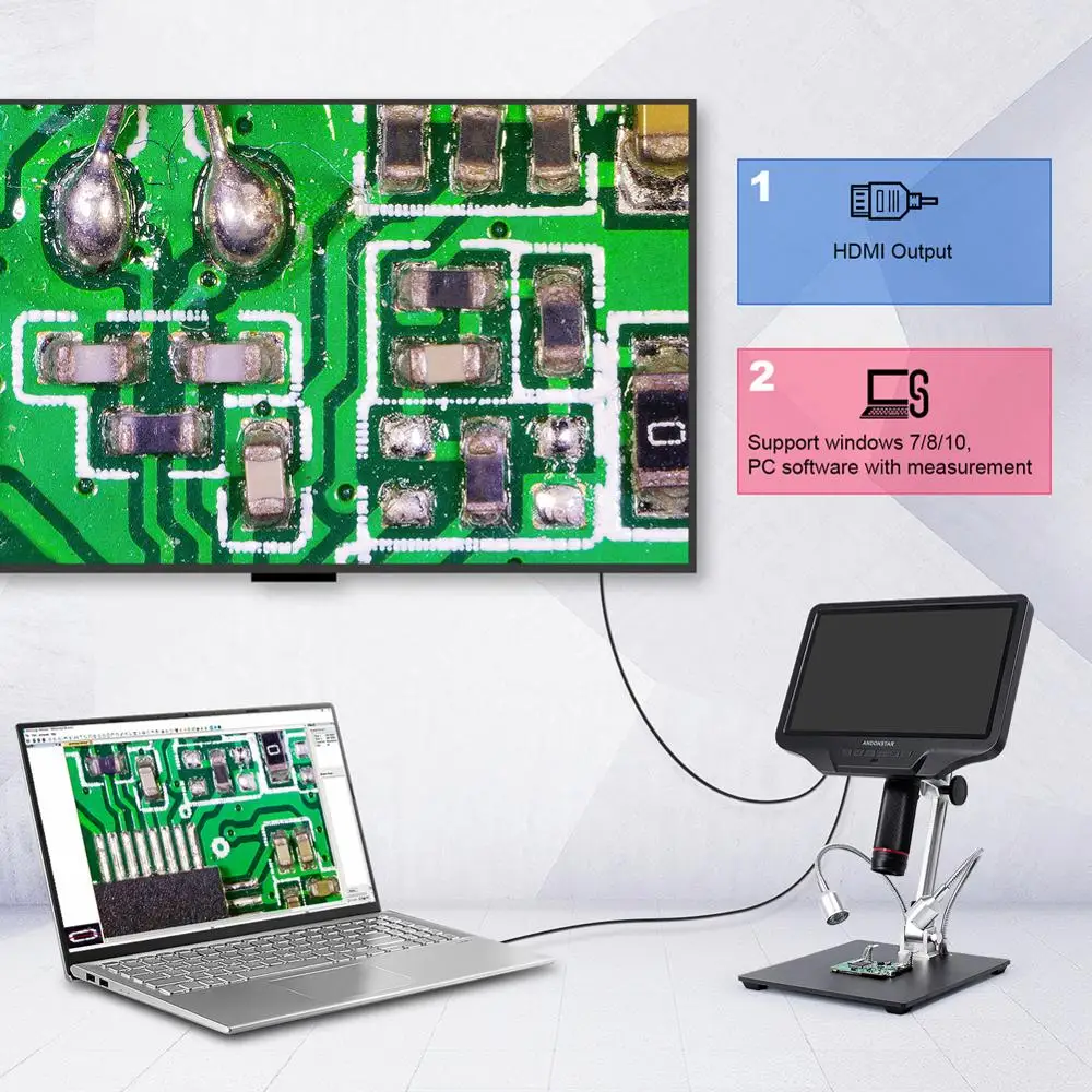 Andonstar AD409 10.1\'\' HDMI WIFI Digital Microscope Measurement Software for PCB Solder Check Tool for SMT SMD and Phone Repair