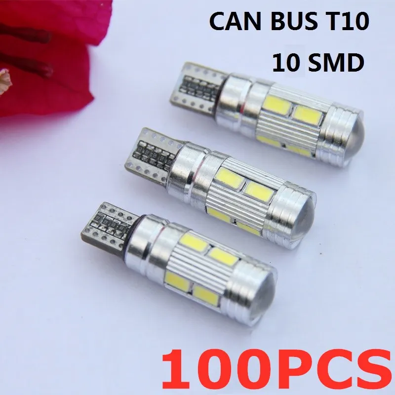 100 PCS T10 5630 LED Projector Lens Auto Clearance Lights W5W 501 10SMD 5730 LED Car Marker Lamp Parking Bulb Canbus Error Free