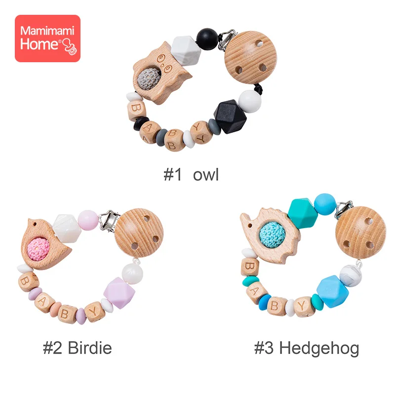 1Pc Wooden Pacifier Chain Clips Personalized Dummy Clip Baby Teether Rodent Animal Nipple Holder Silicone Beads Children's Goods