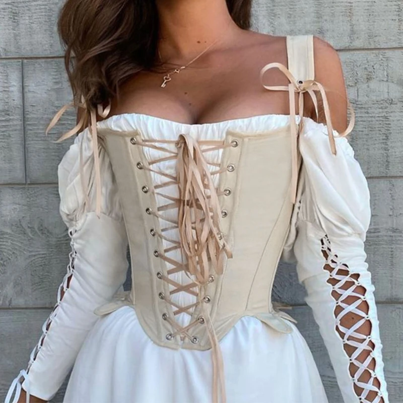 

Sexy Summer Bustier Tank Tops Female Slim Sleeveless Vintage Cut Out Corset Waist Top with Lace Up Bandage Body Shaper Corset