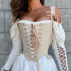 Sexy Summer Bustier Tank Tops Female Slim Sleeveless Vintage Cut Out Corset Waist Top with Lace Up Bandage Body Shaper Corset
