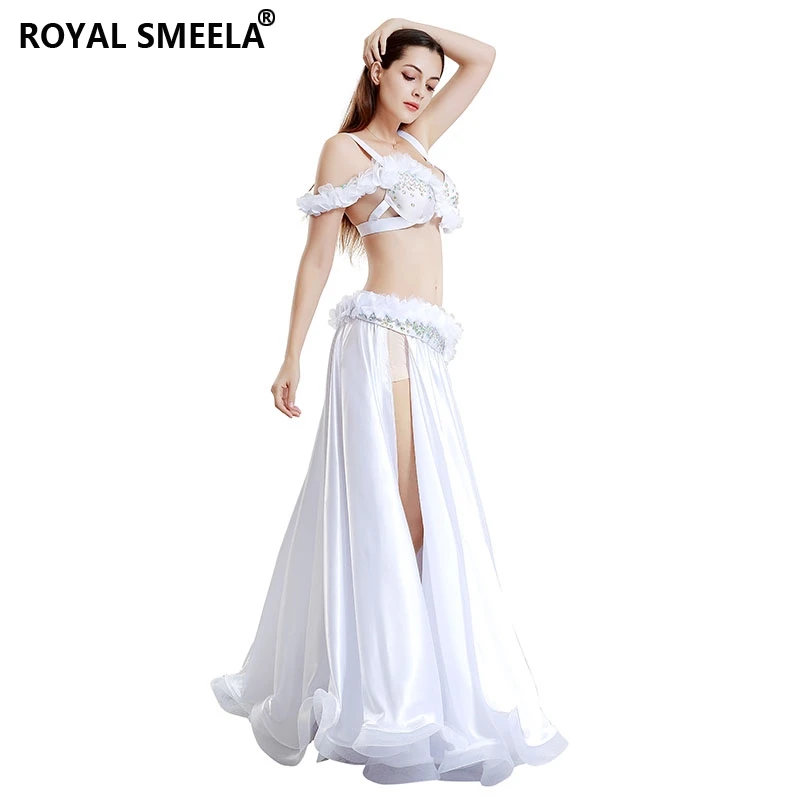 White belly dancing outfit Belly dancing Bra Belt Maxi Skirt Performance Bellydance Costume carnivale costume Arab dance costume