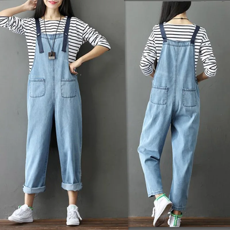 Denim Jumpsuit Women Casual Loose Sleeveless Denim Overalls Women Solid Suspenders Jumpsuits Long Pants Korean Fashion Clothing