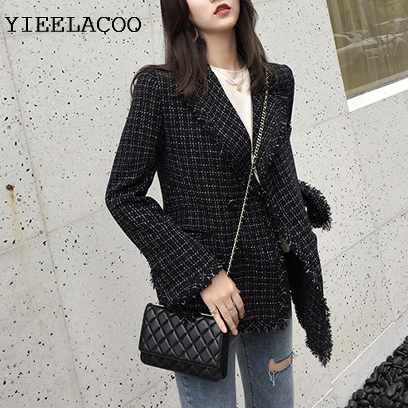 

YIEELACOO Tweed jacket double-breasted 2020 autumn / winter women's jacket Slim in the long suit small incense jacket