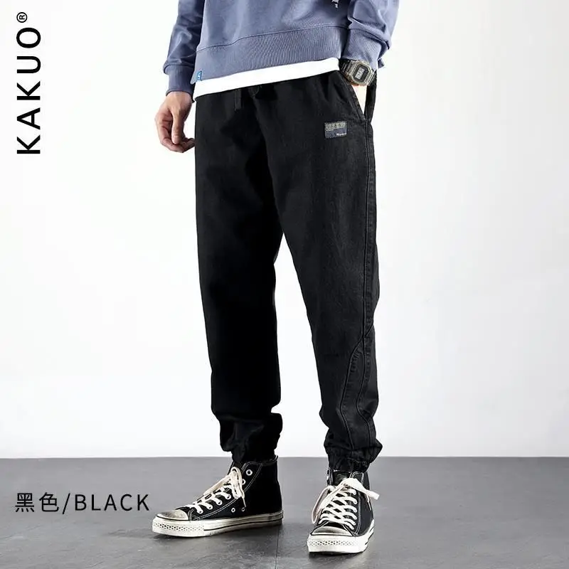 Spring /Autumn Men's Ankle Length Jeans Elastic Waist Denim Jeans Korean Casual Harem Ankle Tight Pants Fashion Patchwork Jeans