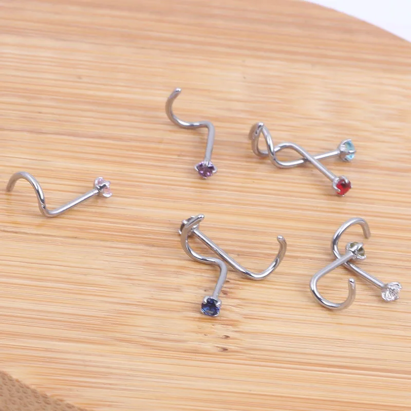 Stainless Stee Colorful Stainless Steel Rhinestone Curved Nose Studs Rings Bars Piercing