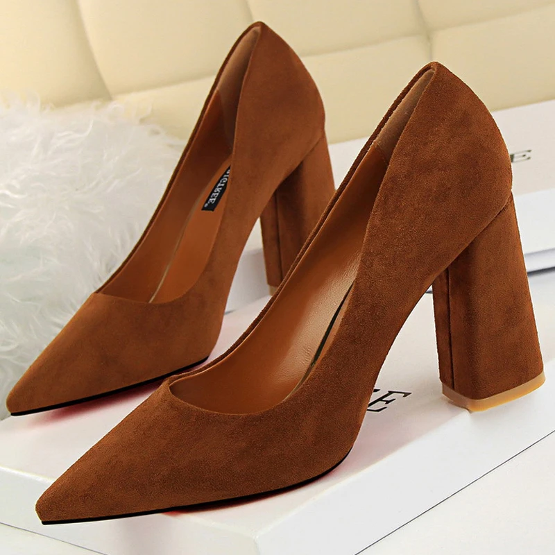 BIGTREE Shoes Thick Heel Woman Pumps Suede Women Heels Office Shoes Pointed Toe High Heels Wedding Shoes Female Heel Shoes