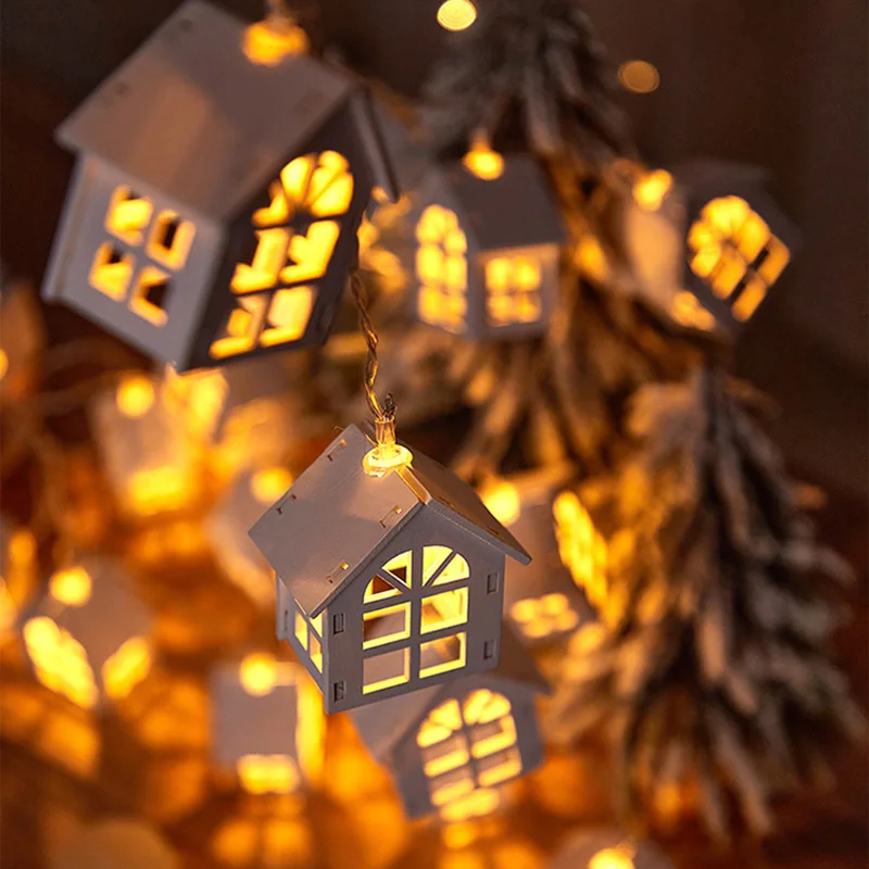 

2M 10LED LED Christmas House Style Fairy Light Wooden Xmas Natal Garland Light Christmas Decorations For Home 2022 New Year Gift