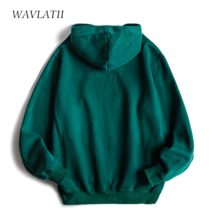 WAVLATII Women 2021 New Fleece Hoodies Female Dark Green Casual Warm Hooded Sweatshirts Lady Thick Red Tops WH2104