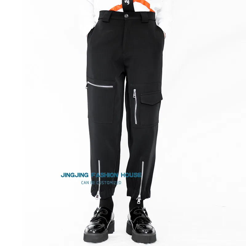 

S-6XL!!2022 Men's casual pants zipper stitching closed casual black style