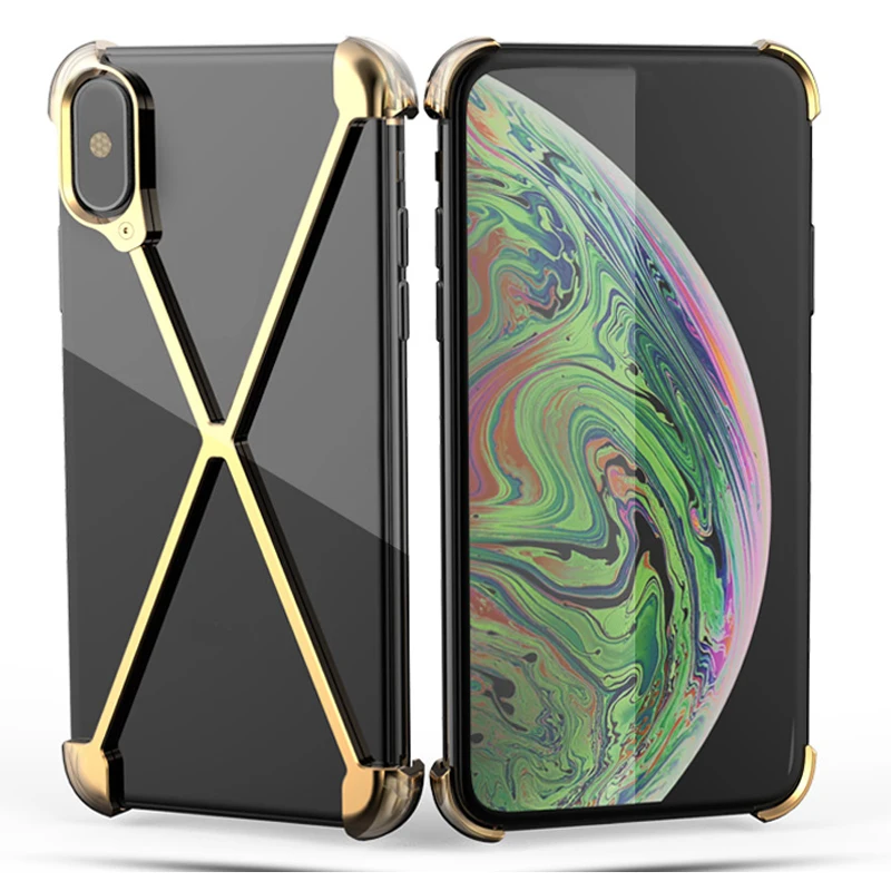 Phone Metal Bumper Protective Shell Suit for xs max,Shockproof Aluminum Alloy X-Frame My phone x Case,use with wireless charger