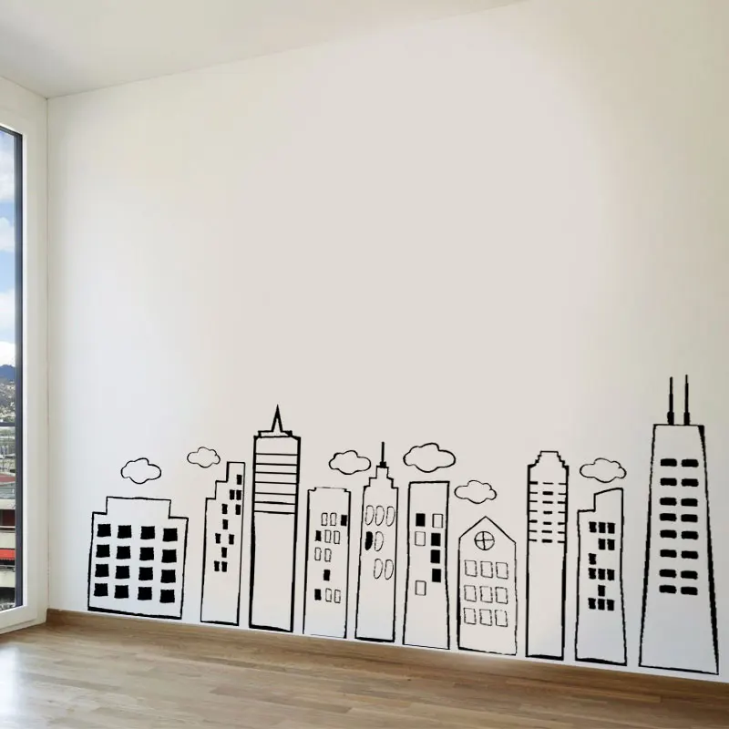 

Doodled City Skyline Wall Sticker Vinyl Art Home Decor for Kids Room Play Room Nursery Wall Decals School Decoration Mural 3D07