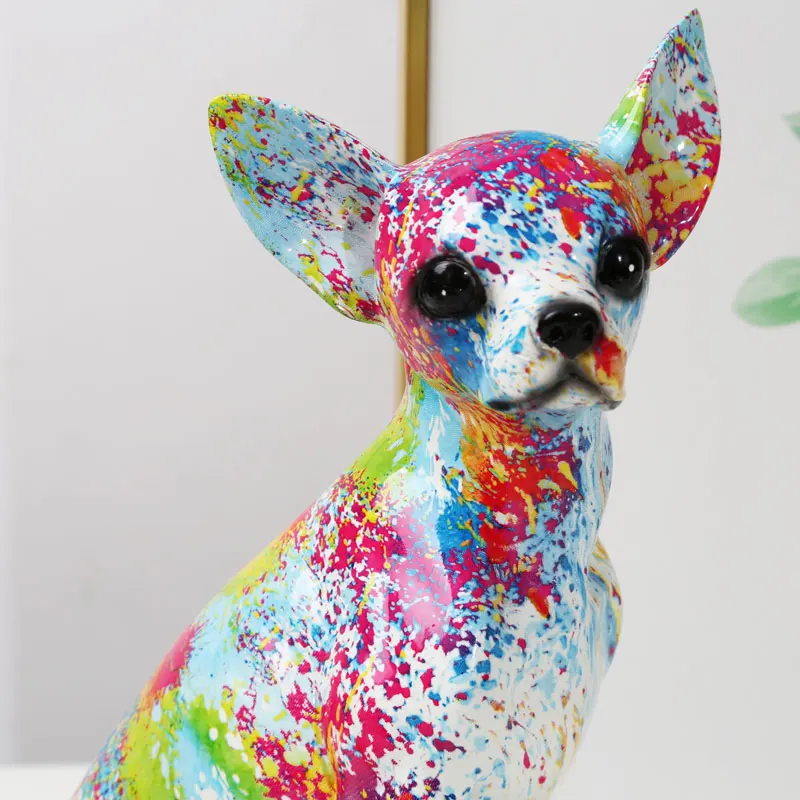 Creative Art Chihuahua Colorful Small Ornaments Resin Dog Crafts Home Decoration Color Modern Simple Office Desktop Craft