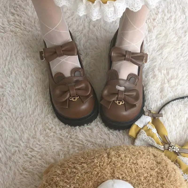 Słodki Lolita buty spotkanie przy herbacie Kawaii księżniczka Kawaii buty koronka w stylu Vintage Bowknot okrągłe głowy grube dno kobiet buty Loli