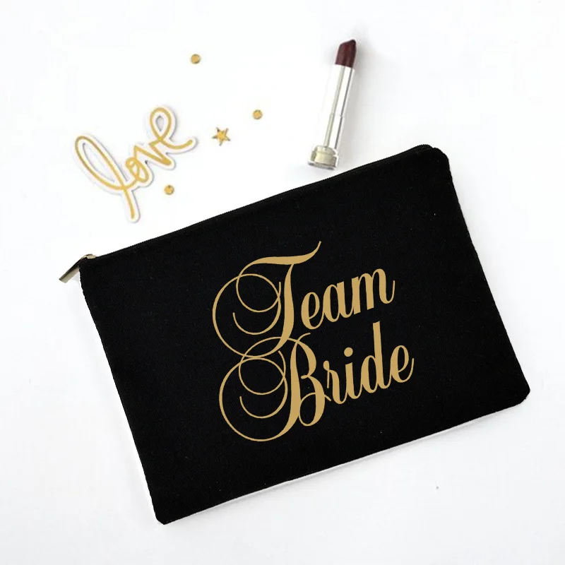 Team Bride Makeup Bag Bachelorette Party Cosmetic Bags Bridesmaid Toiletries Organizer Female Storage Make Up Case Wedding Gifts