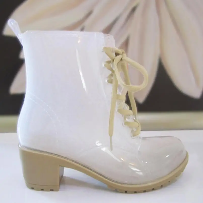 Fashion High-heeled Short Rainboots,Women\'s Non-slip Waterproof Shoes,Adult Water Boot,Rubber Shoe,Transparent Candy Colors,
