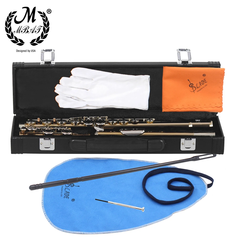 M MBAT 16 Hole Flute Golden Silver Key Flute High Quality With Storage Box Accessories Professional Woodwind Musical Instrument