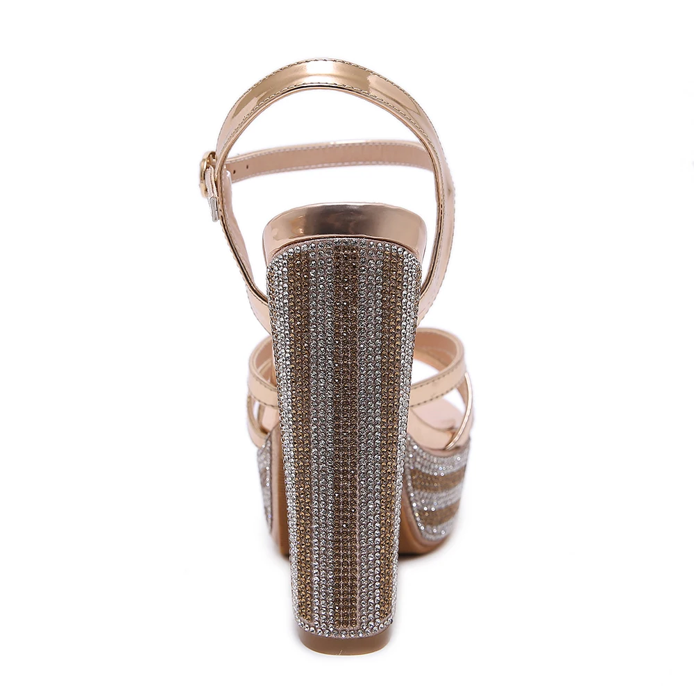 Summer New Crystal High Heels Platform Sandals Women Nightclub Party Ankle Buckle Strap Wedding Champagne Shoes Women Pumps