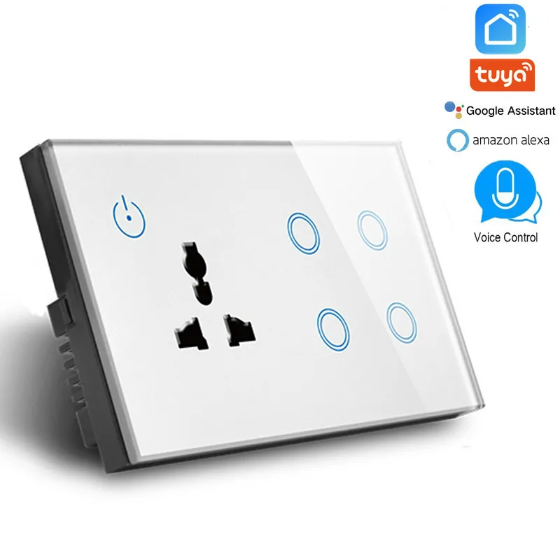 

146 Touch switch UK WIFI Socket with 4 Gang WIFI Switch 600W WIFI Intelligent Wall Socket 16A compatible alexa google assistant