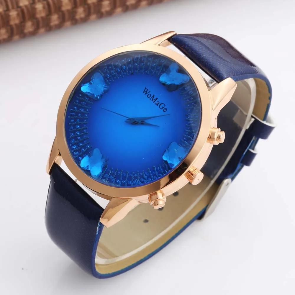 Womage Watch Fashion Blue orologi da donna orologi da donna in cristallo cinturino in pelle orologi al quarzo Relogio montres femme dames horloge