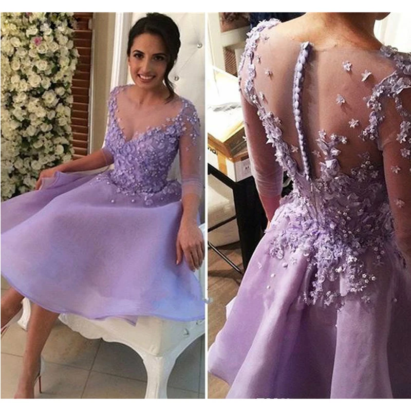 Chic Lavender Short Prom Dress A-Line Half Sleeves Juniors Sweet 15 Graduation Cocktail Party Dress Plus Size Homecoming Gowns