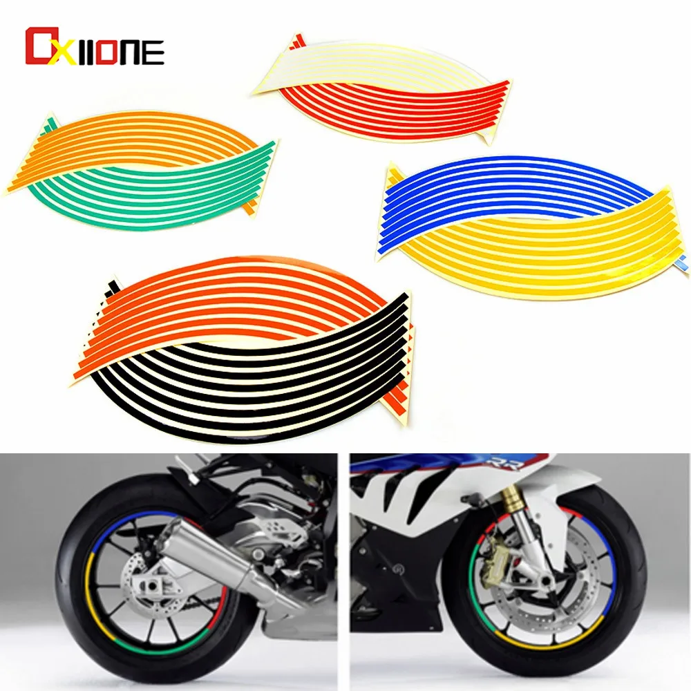 

16 Strips Wheel Sticker Reflective Rim Tape Bike Motorcycle 17 18inch For V-MAX1700 MT01 MT 09 V-MAX1200 FZ1 FZ6 YZF-R1 R3 R6