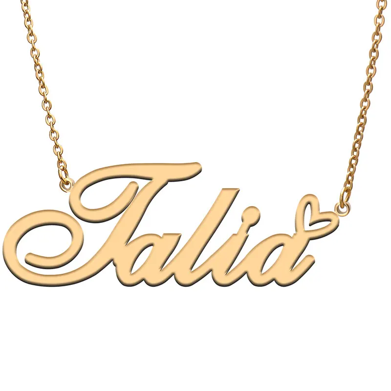 

Talia Love Heart Name Necklace Personalized Gold Plated Stainless Steel Collar for Women Girls Friends Birthday Wedding Gift