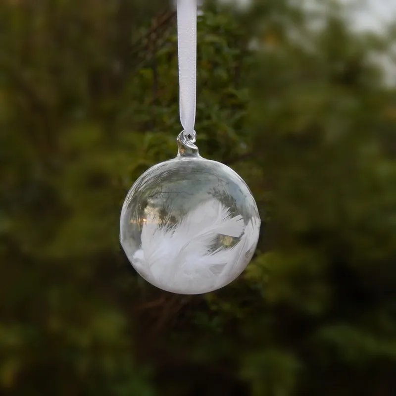 2pcs/pack Diameter=12cm Middle Size Inner Feather Transparent Glass Ball Wedding Decoration Hanging Globe Pendant