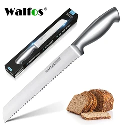 WALFOS Stainless Steel Serrated Bread Slice Knife Ultra-Sharp One-Piece Handle and 8-Inch Blade, Ideal for Slicing Bread, Bagels