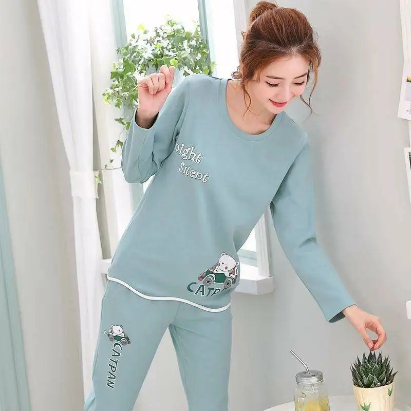 Cartoon Women Pajamas Set Girl Sleepwear Pijama Long Women Pyjamas kawaii Suit Female Clothing Set 2019 Nightwear