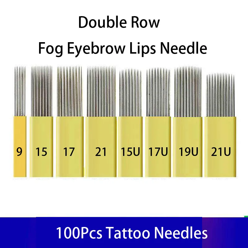 

100Pcs Mixing Double Row 9/15/17/19/21 Pin Microblading Needle Tattoo Needles U Blade Eyebrow Lip Permanent Makeup Lamina Tebori