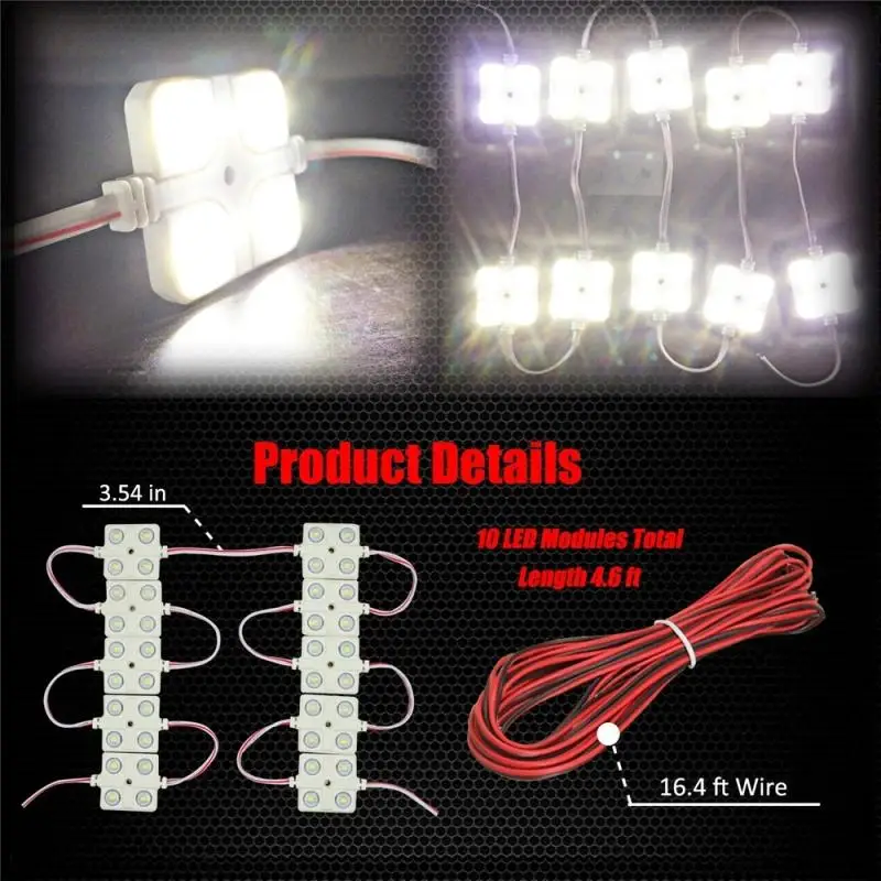 10Pcs 12V LED Trunk Roof Light String Kit Van Interior Ceiling Lighting 2835 LEDs 5m Extension Cable Pickups Boat Caravan RV