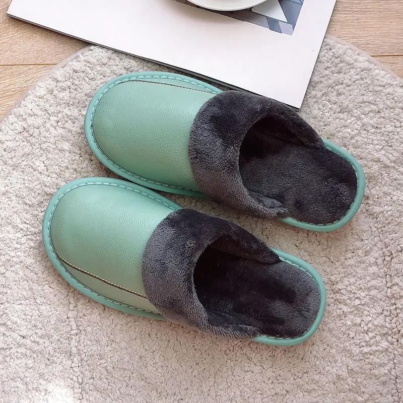 Women\'s home genuine leather slippers female furry shoes winter 2023 classic fur slippers woman indoor shoe