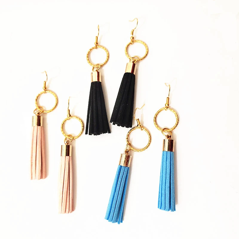 

12 Pair Suede Tassel Earrings Shiny Golden Circle Drop Earring Suede Fabric Vertical Dangle Eardrop For Women Party Decorations