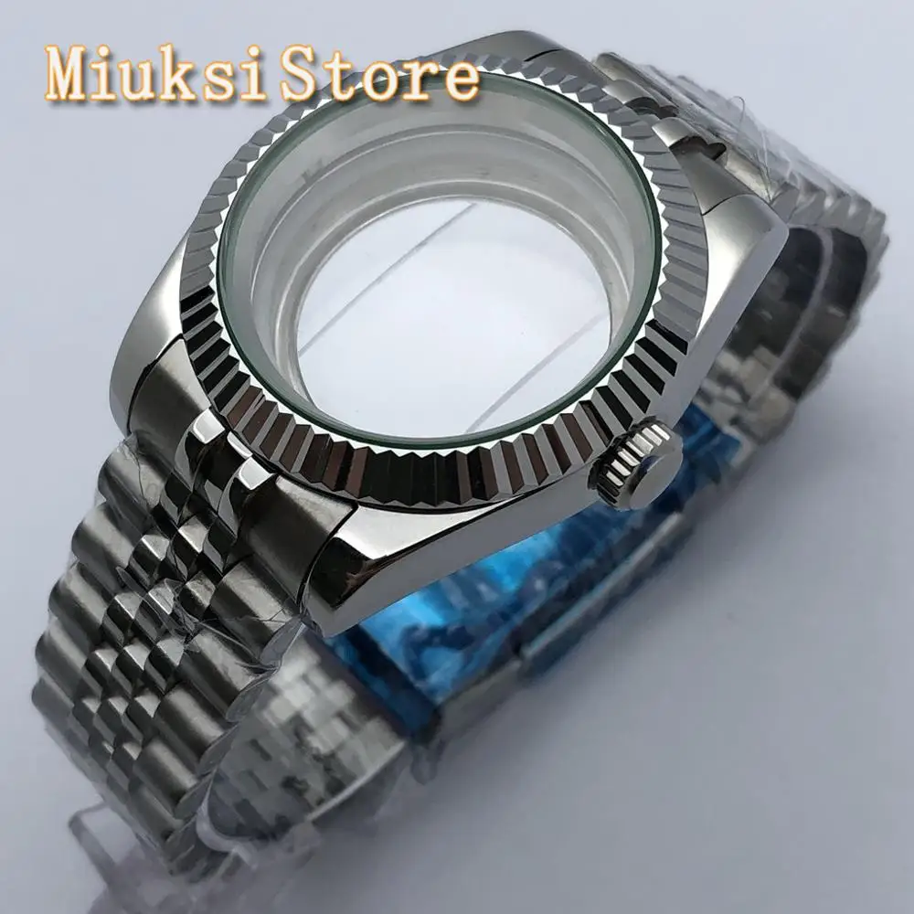 

39mm sapphire glass sterile silver case strap fit NH35 NH36 ETA2836, Miyota 8215 82 series, Mingzhu DG2813 3804 movement