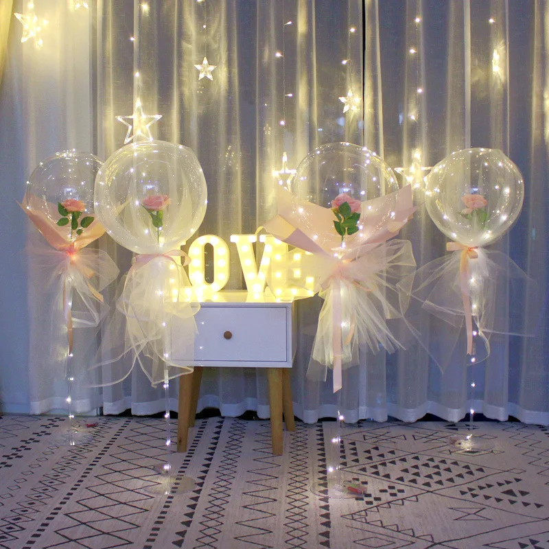 Gauze Bobo Ball Rose Flower Glowing Column Decoration Scene Creative Romance Wedding Room Layout Birthday Party Decor Balloon