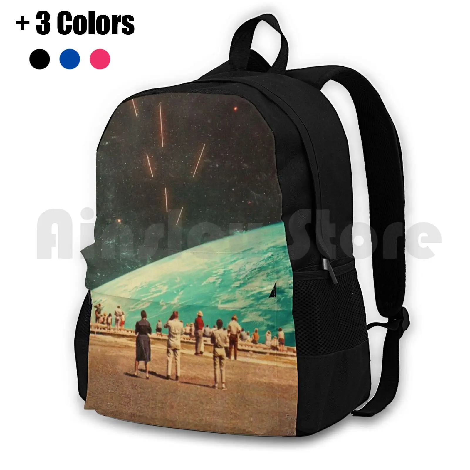 The Others Outdoor Hiking Backpack Waterproof Camping Travel Vintage Retro Surreal People Space Universe Waiting Coming Planet