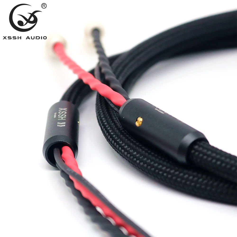 신호 코드 XSSH 4 코어 순수 구리 OFC 도금 실버 쉴드 2 RCA 2 RCA 접지 U 스페이드 와이어 플러그 오디오 Phono Tonearm 케이블