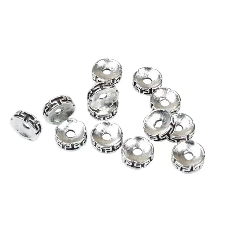 Silver Color Alloy Engraved 50Pcs 8mm Round Loose Spacer Beads for  Men and Women Jewelry Making DIY Necklace Bracelet