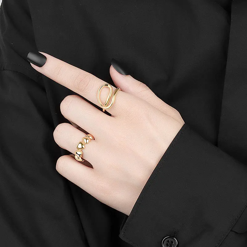 VY سلور کلر LOVE Heart Link Opening Adjustable Rings For Women New Trends Creative Party Jewelry Gifts