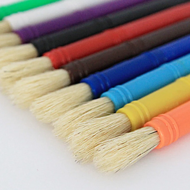 10PCS Paint Brush+10PCS Washing Bucket For Children Kids Watercolor Oil Gouache Acrylic Painting Bristle Brushes Art Supply