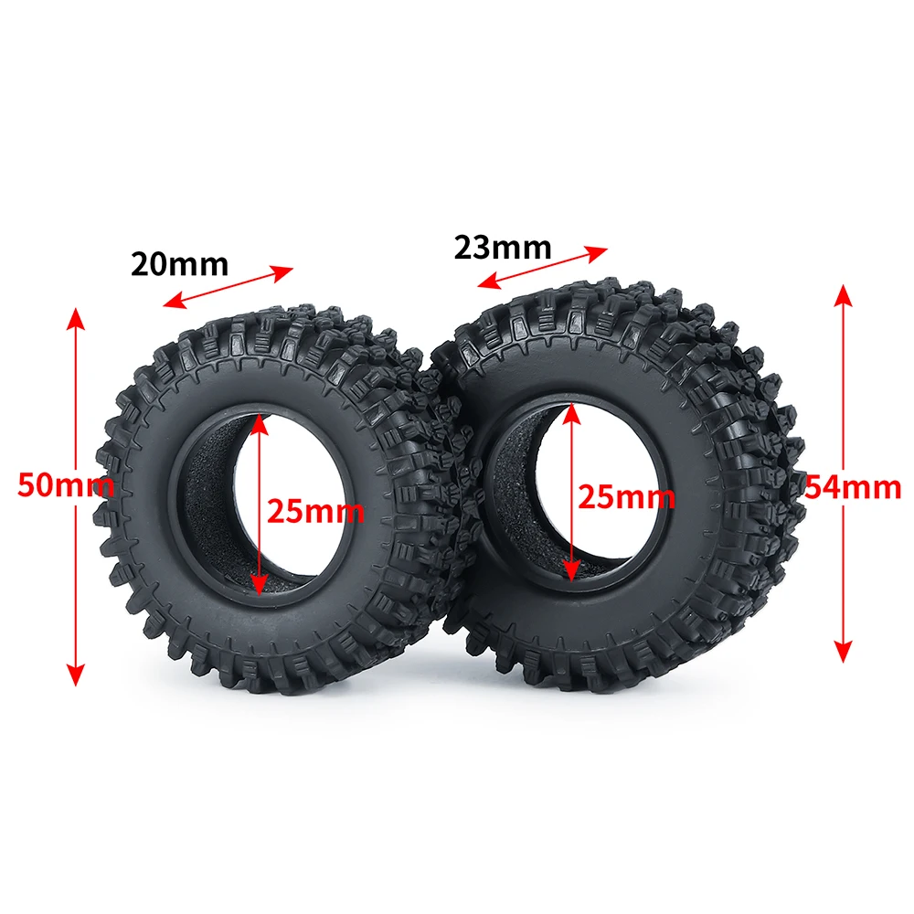 YEAHRUN 4Pcs 1.0 inch Rubber Wheel Tires 50mm 54mm For Axial SCX24 Deadbolt C10 JLU Gladiator Bronco 1/24 RC Crawler Car