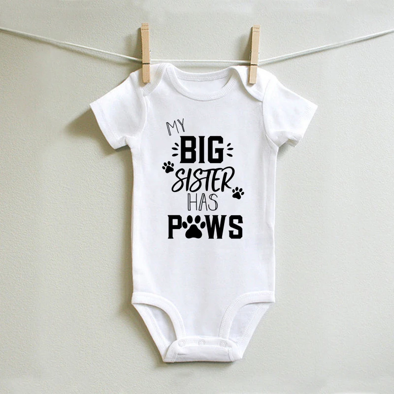 

My Big Sister Has Paws Baby Bodysuit Newborn Short Sleeve Cotton Baby Boy Girl Romper Infant Ropa Clothes Outfits for 0-24M